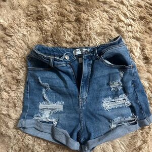 Wax Jean Blue Distressed High-Waisted Jean Shorts